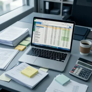 Cluttered desk with spreadsheets and paperwork illustrating common vendor management challenges
