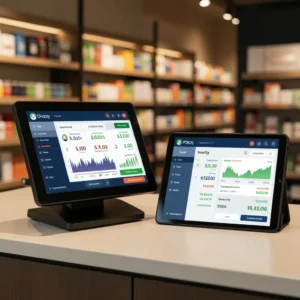 Integrated point of sale platform showing live sales and inventory data on a retail POS terminal