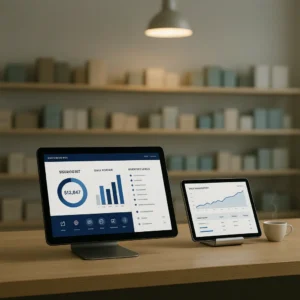 Integrated point of sale dashboard showing sales analytics and inventory data on a retail terminal