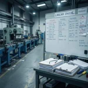 Factory floor with handwritten schedules and paperwork illustrating common manufacturing challenges