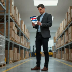 Warehouse manager reviewing inventory alerts and stockout warnings on a tablet dashboard
