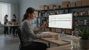 Operations manager reviewing customer orders on an order management software dashboard
